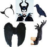 Accesorios para disfraz de Halloween del Disfraz de Maléfica: cuernos, guantes, cuervo y alas